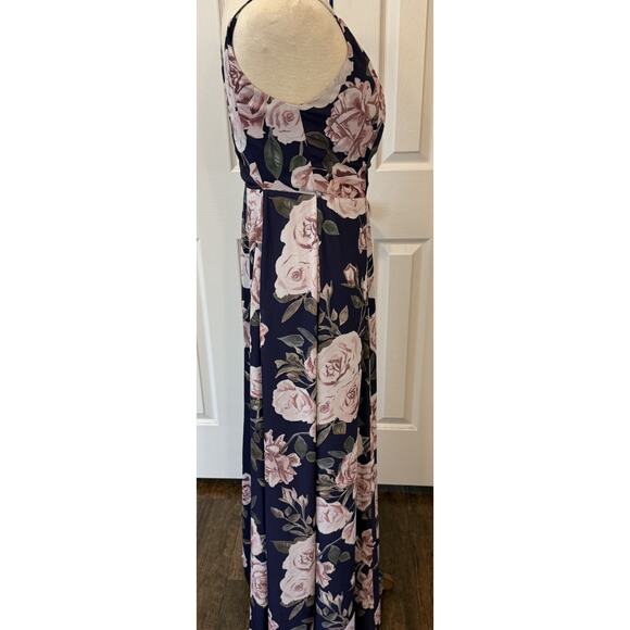 Fame & Partners Maxi Dress Sz 2 Floral True‎ Wrap Navy Bridesmaid Prom Formal - Picture 10 of 16